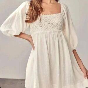 Mustard Seed White Crochet Yoke Mini Dress